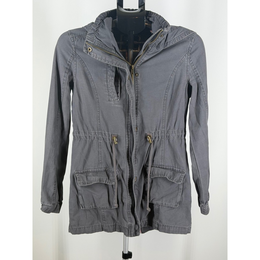 Cotton On Womens Utility Anorak Jacket Gray Cotton Hooded Drawstring Coat Small